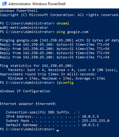 powershell command output