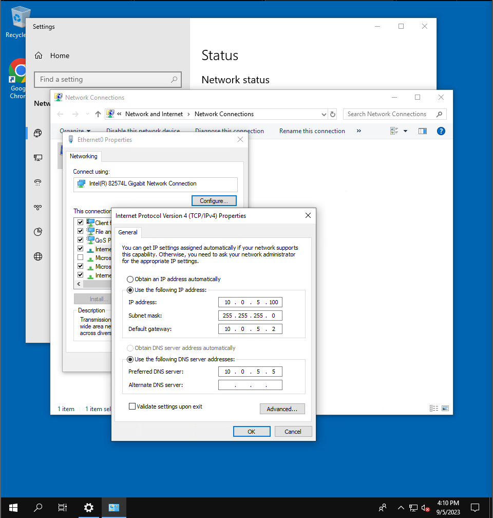 Adapter settings for wks01